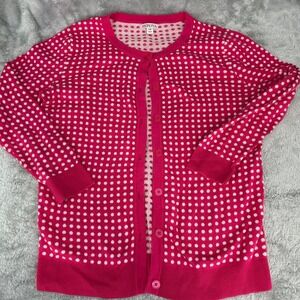 Women's 100% Cotton Pink White Polka Dot Button Cardigan Sweater L Dopamine Fun